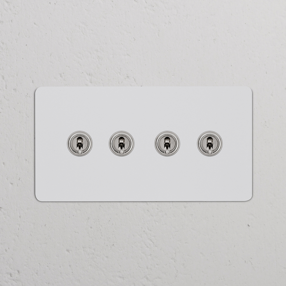 Kew Interrupteur à Levier x4 (Plaque Double) – Nickel Poli à Peindre
