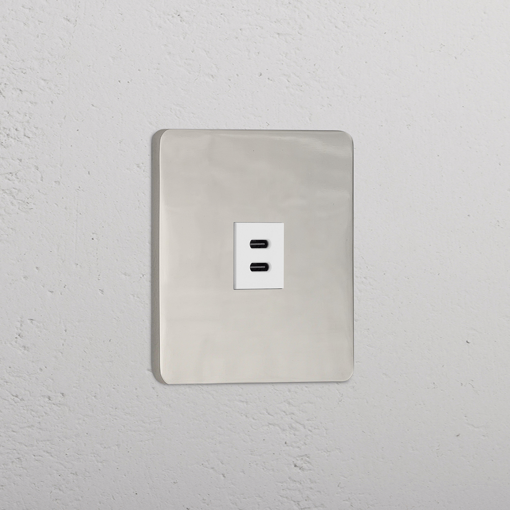 Grove USB-C-Anschluss (30 W) 1x in Einfachrahmen – Poliertes Nickel | Weiss