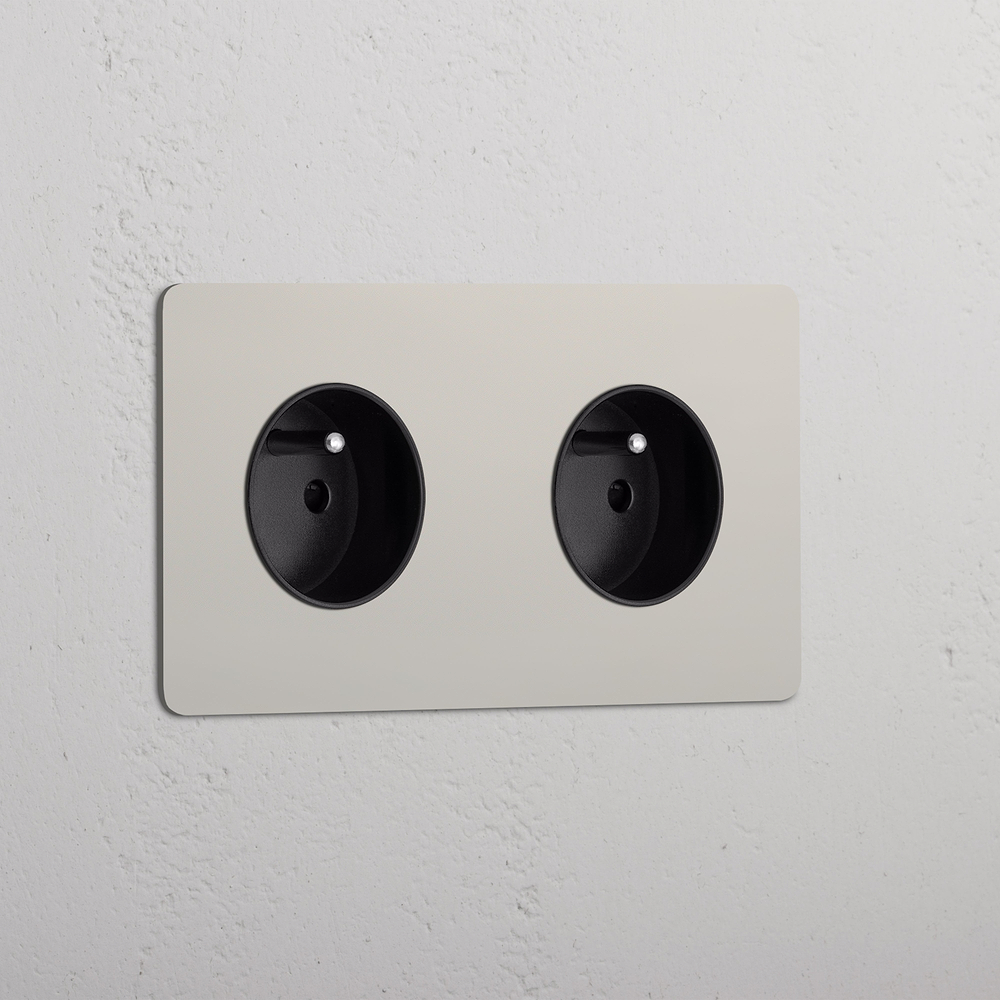 Kew Double 2x French/Belgian Type E Socket - Polished Nickel | Black