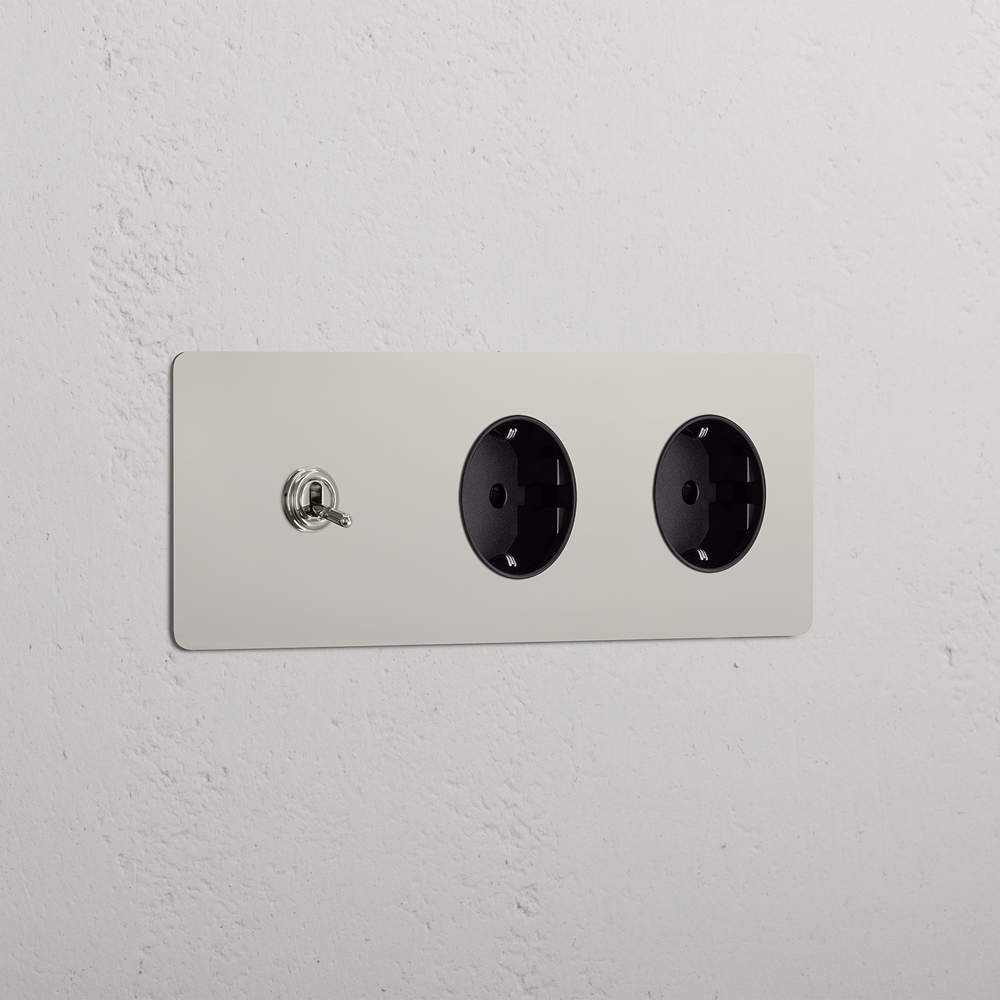 Kew Kipphebel 1x & SchuKo-Modul (Typ F) 2x in Dreifachrahmen – Poliertes Nickel | Schwarz