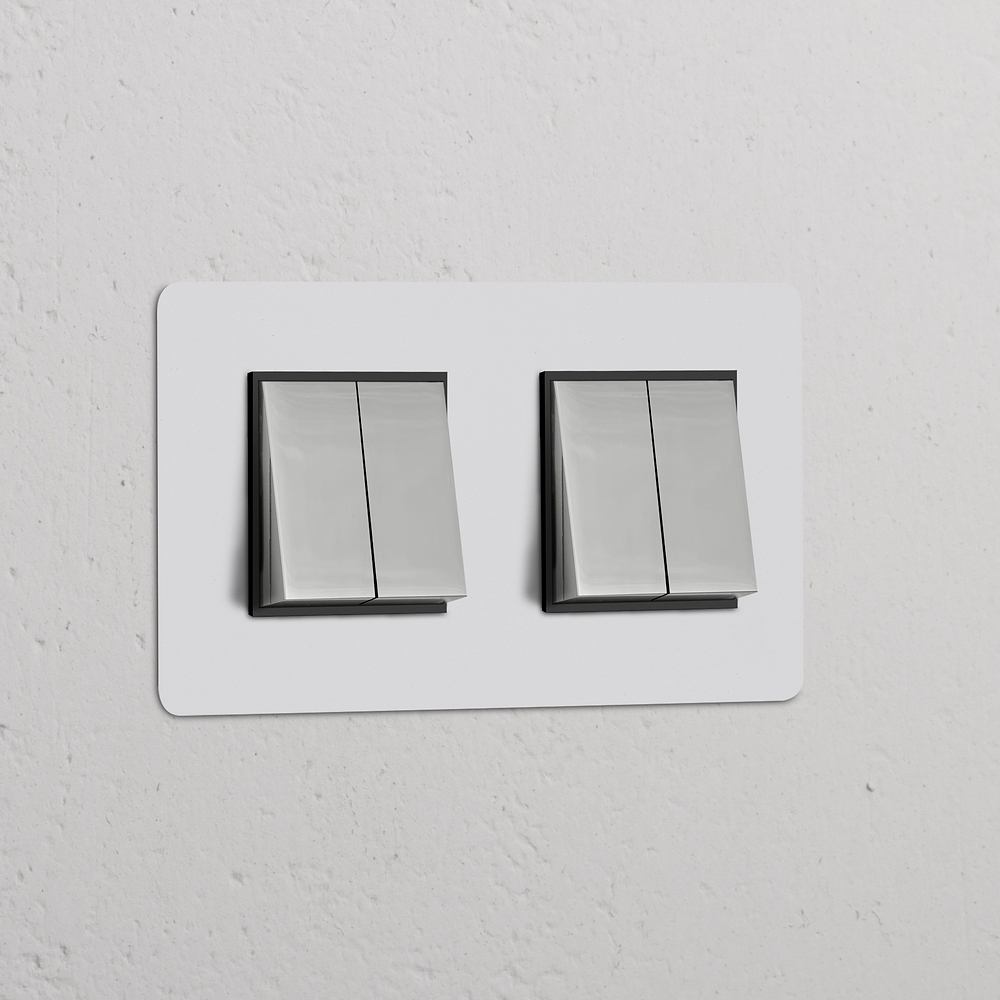 Kew Double 4x Rocker Switch - Paintable Polished Nickel | Black