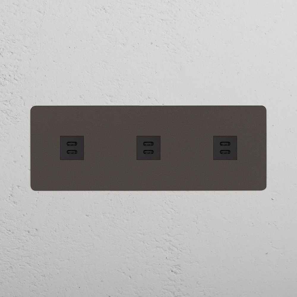 Kew Drievoudige 3x USB-C 30 W voedingsmodule - Brons - Zwart