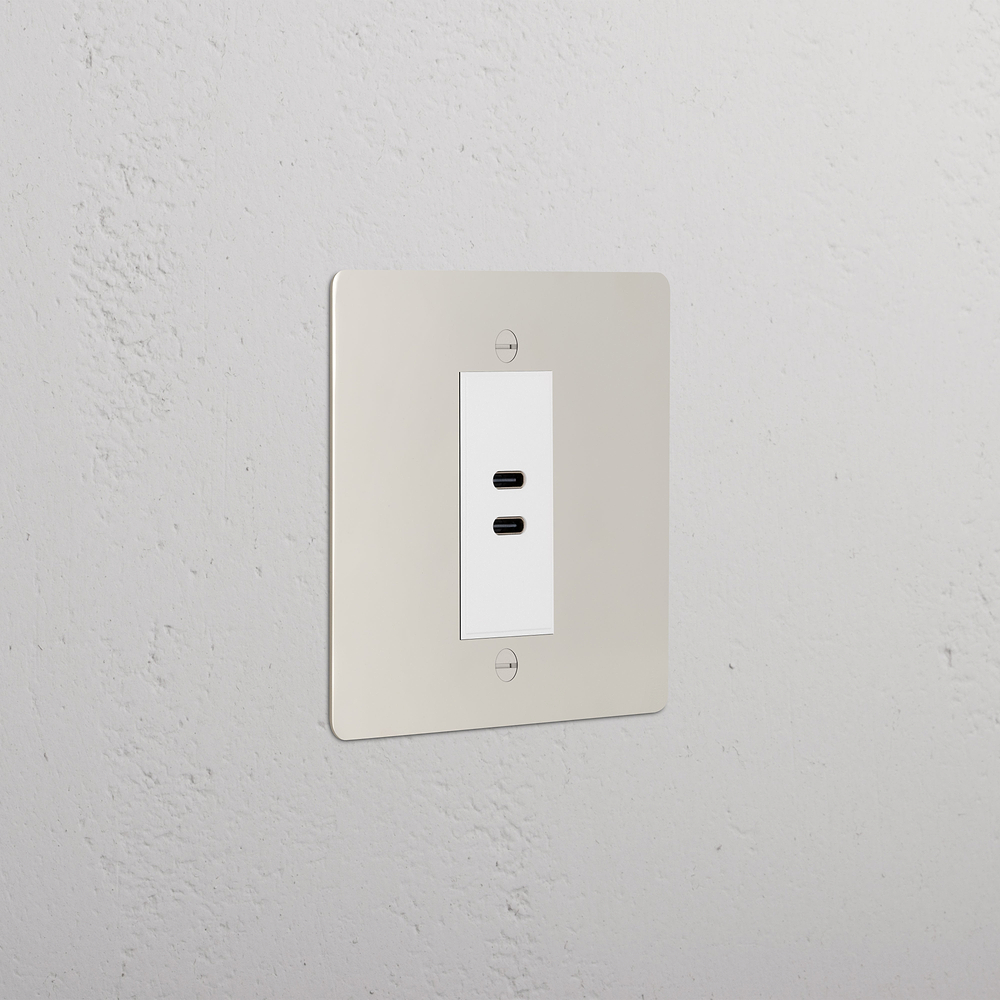 Single USB-C+C Socket - Polished Nickel | White