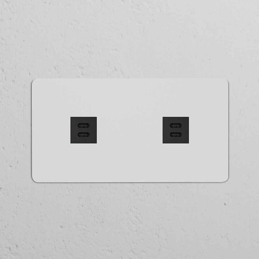 Kew USB-C-Anschluss (30 W) 2x in Zweifachrahmen – Lackierbar | Schwarz