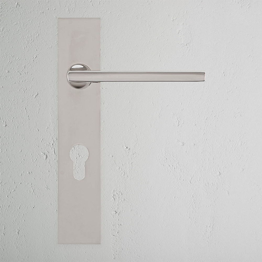 Clayton Long Plate Unsprung Door Handle & Euro Lock – Polished Nickel