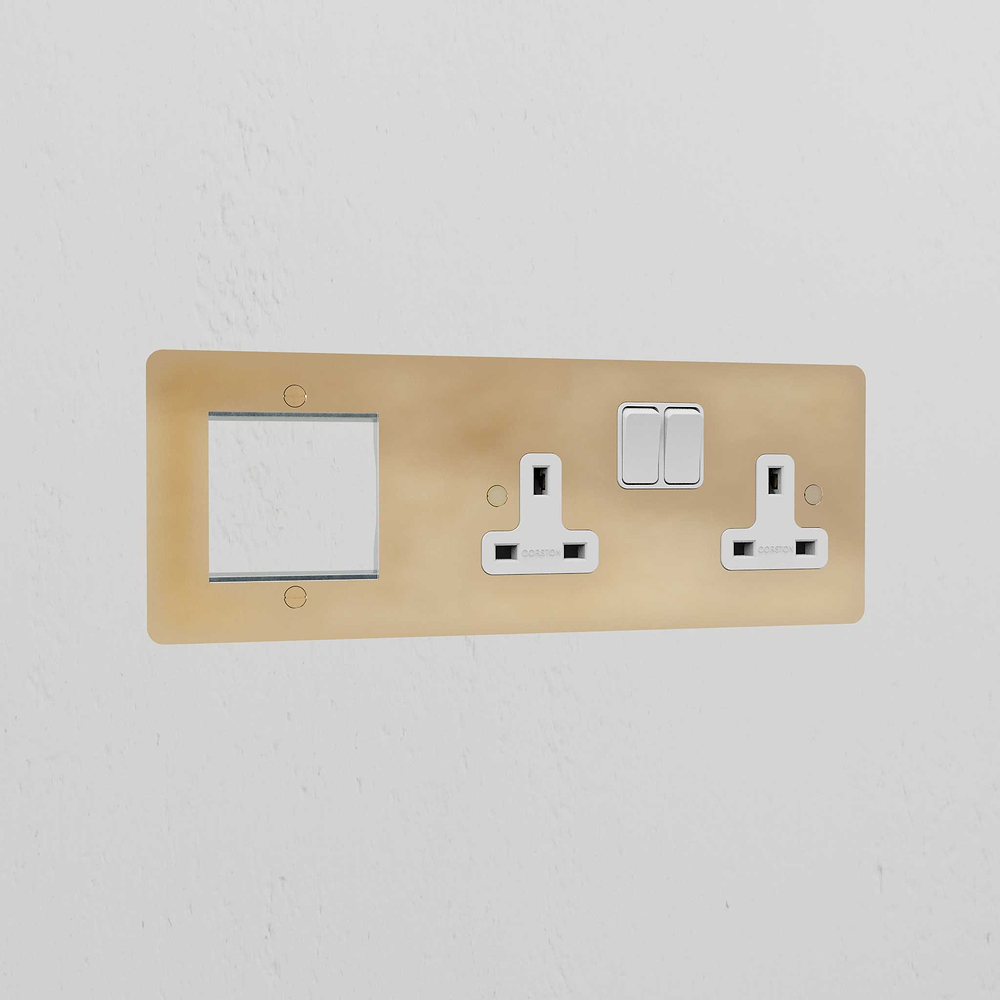 50mm Module & Double Socket Plate - Antique Brass | White