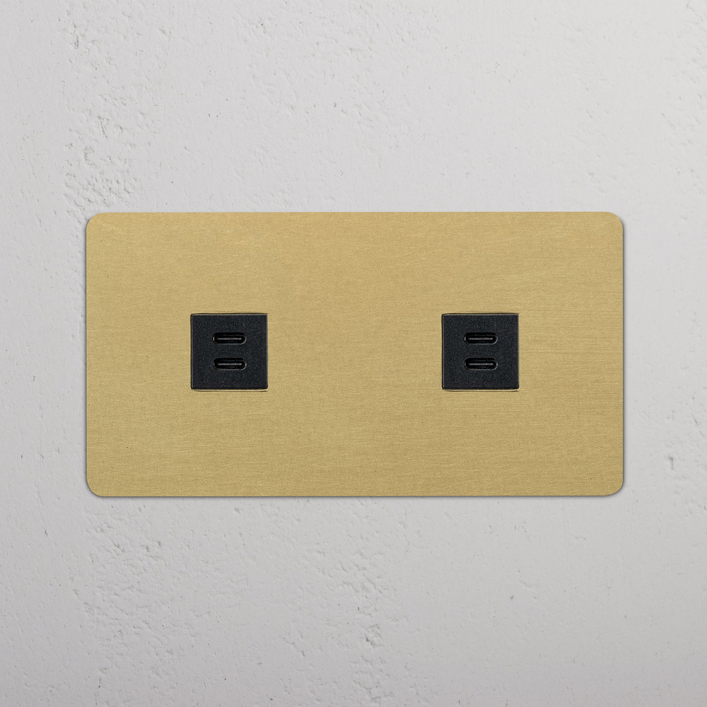 Kew Dubbele 2x USB-C 30 W voedingsmodule - Antiek messing - Zwart
