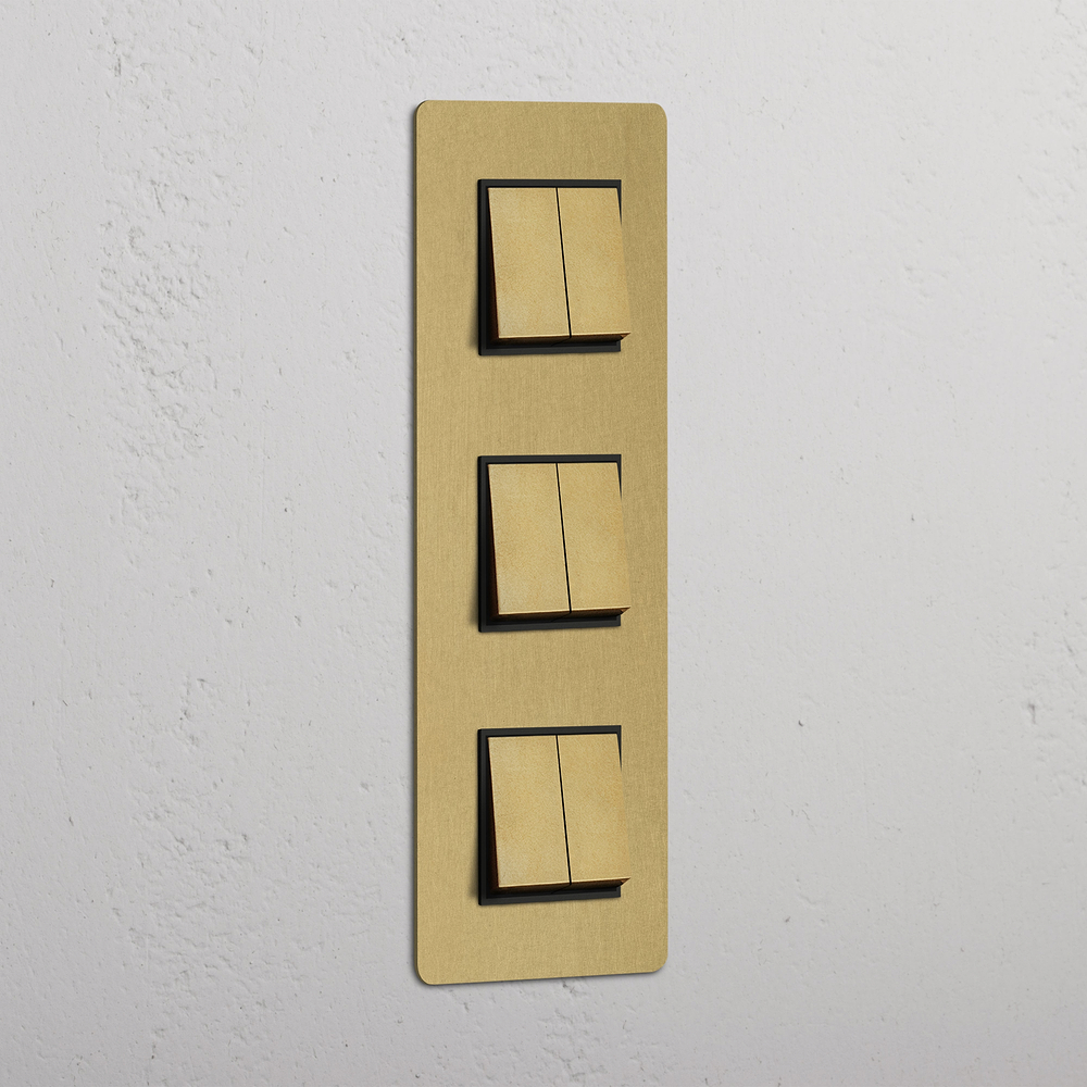 Kew Triple 6x Vertical Rocker Switch - Antique Brass | Black