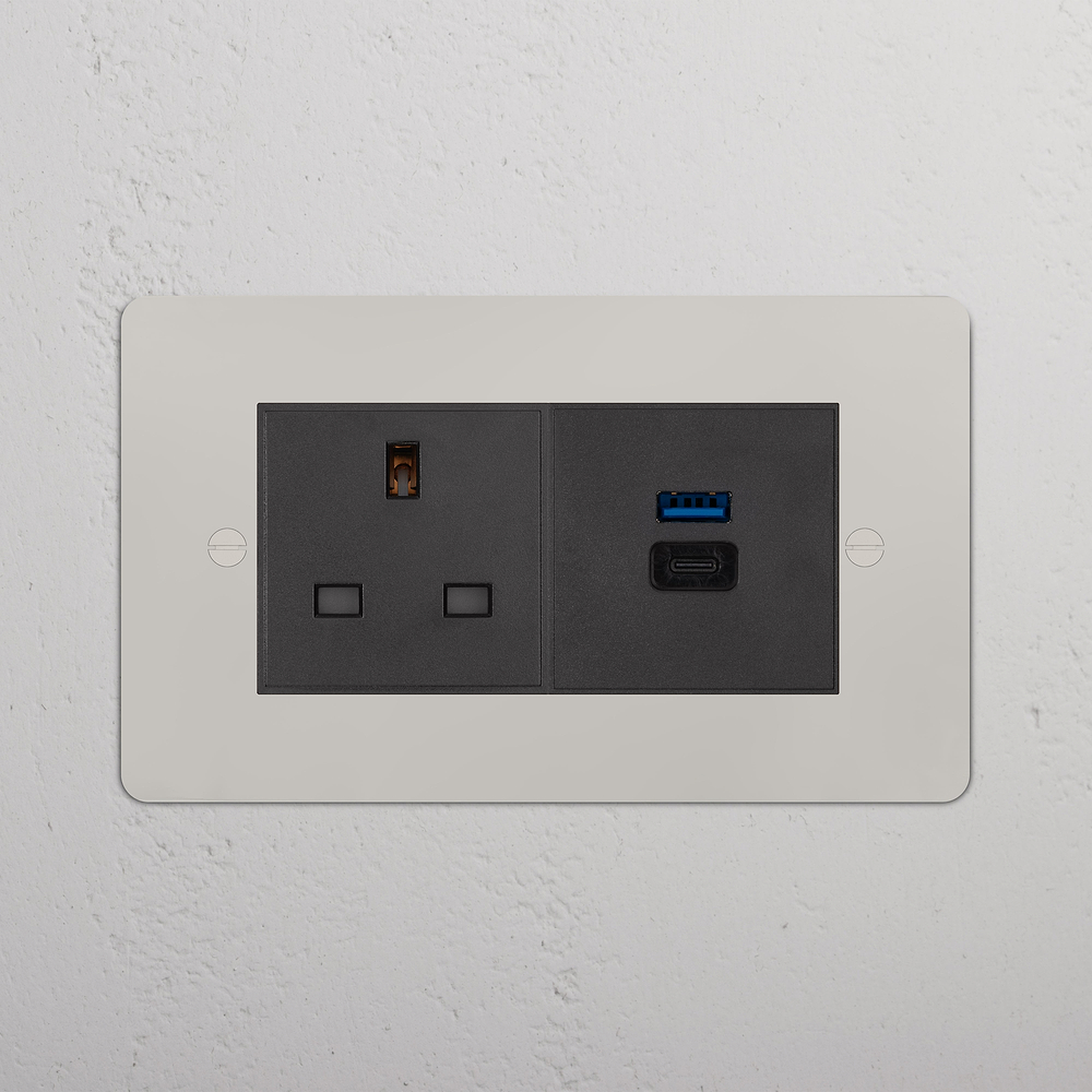 Double 13A & USB-A+C Fast Charge Socket - Polished Nickel | Black