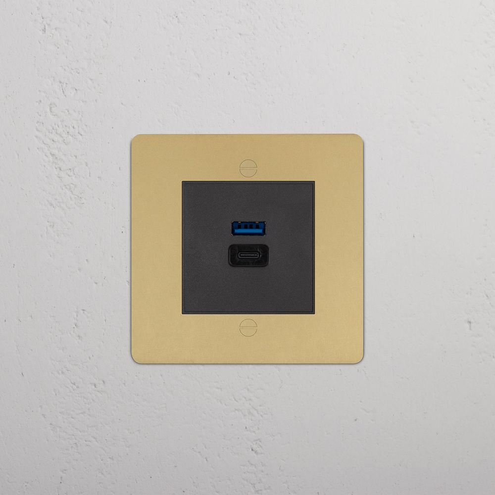 Single USB A+C Fast Charge Socket - Antique Brass | Black