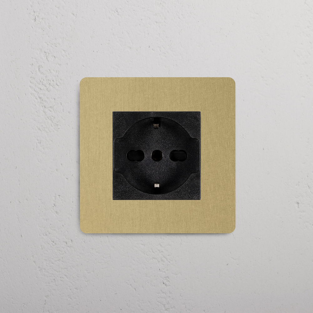 Kew Single Schuko/Bipasso Socket - Antique Brass | Black