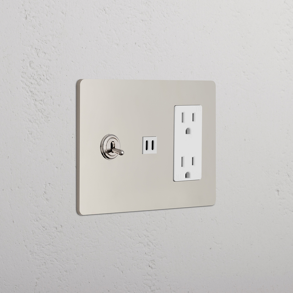Grove 3G Toggle Switch & Outlet & Fast Charge USB - Polished Nickel White