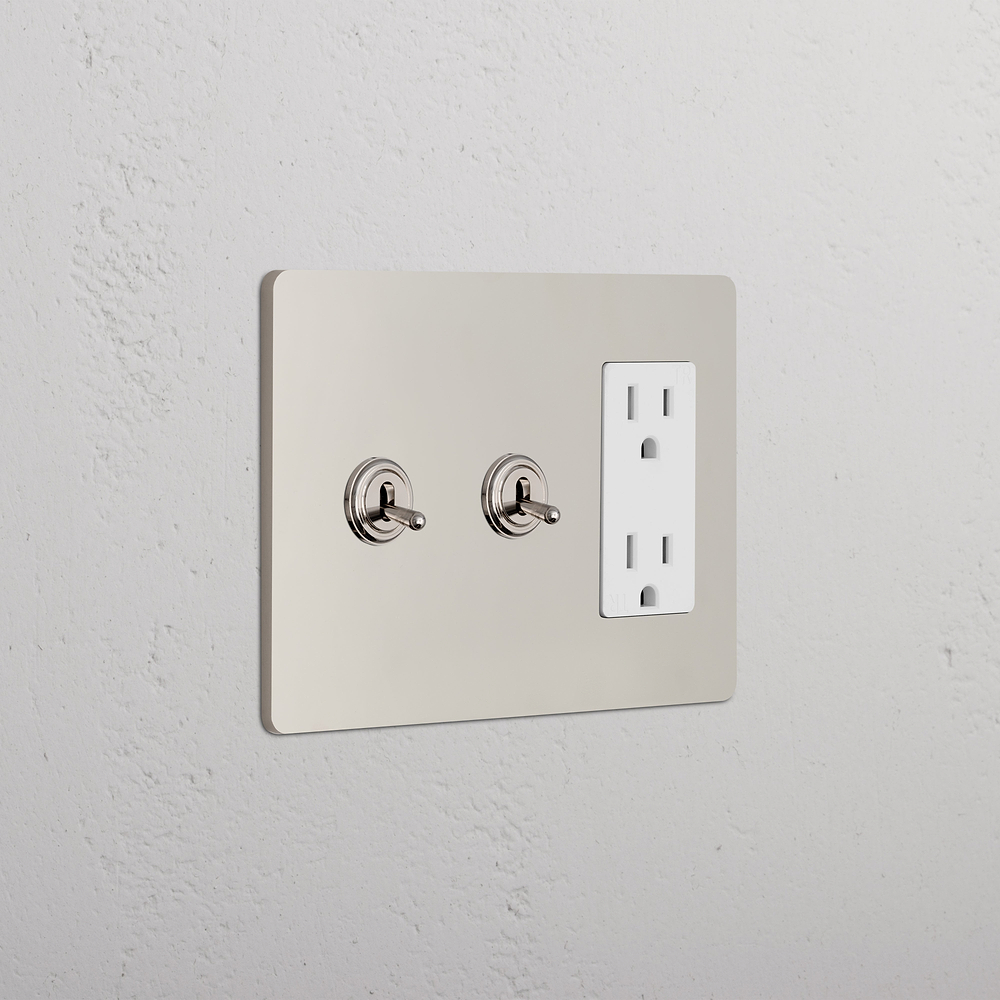 Grove 3G 2x Toggle Switch & Outlet - Polished Nickel White