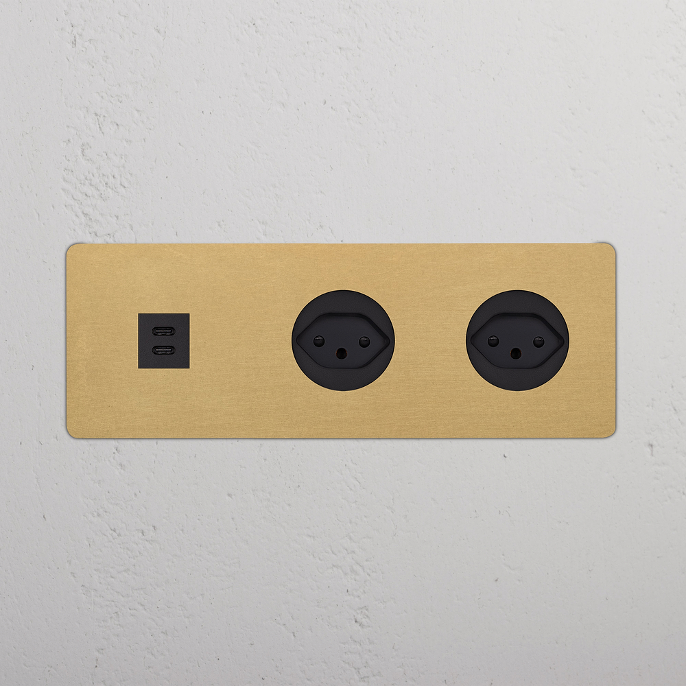 Kew Triple USB-C 30W & 2x Swiss Type J Socket - Antique Brass | Black
