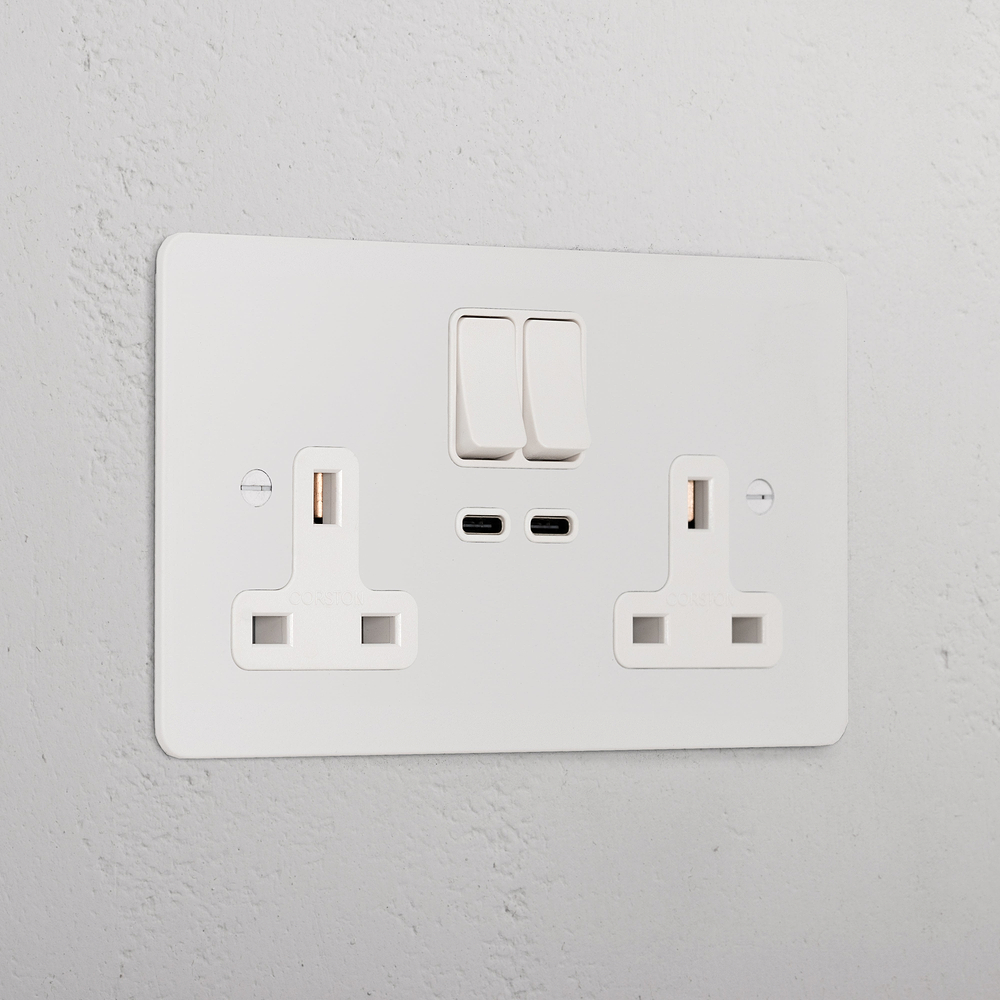 Double Socket & USB-C Fast Charge - Paintable | White