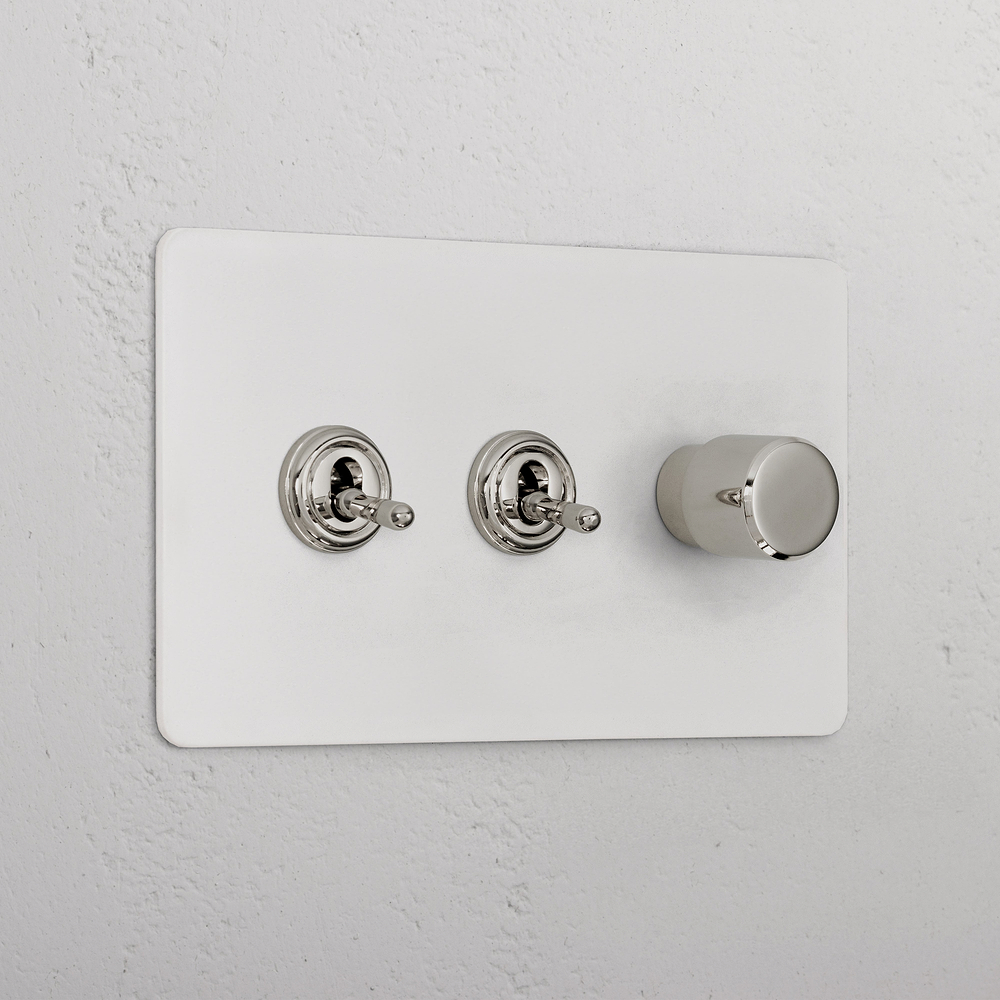 3G 2x Toggle Switch & Dimmer Switch - Paintable Polished Nickel