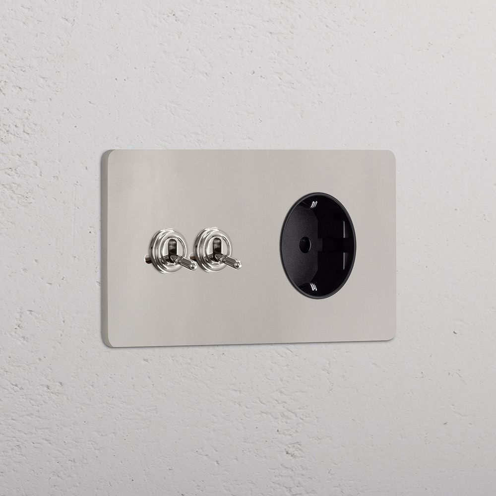 Grove Double 2x Toggle & Schuko Type F Socket - Polished Nickel | Black