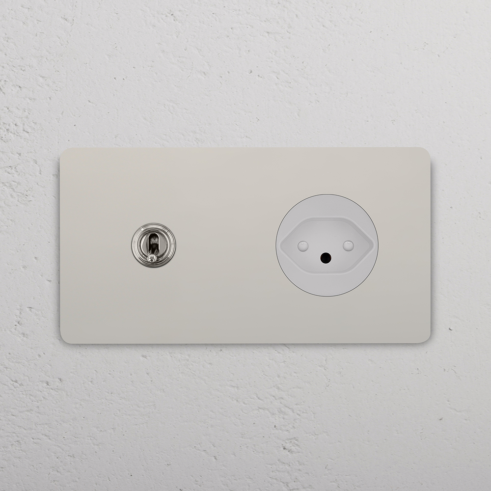 Grove Kipphebel & Schweizer Modul (Typ J) je 1x in Zweifachrahmen – Poliertes Nickel | Weiss