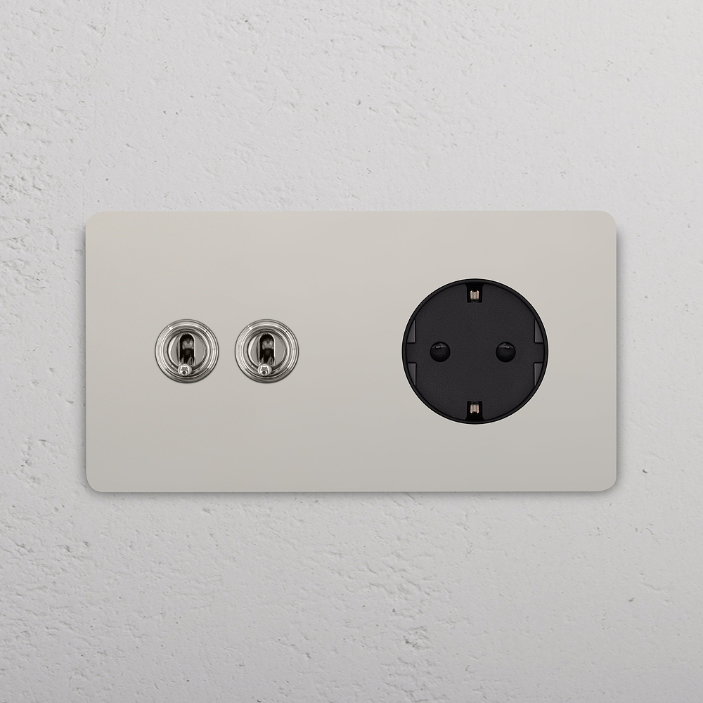 Grove Double 2x Toggle & Schuko Type F Socket - Polished Nickel | Black