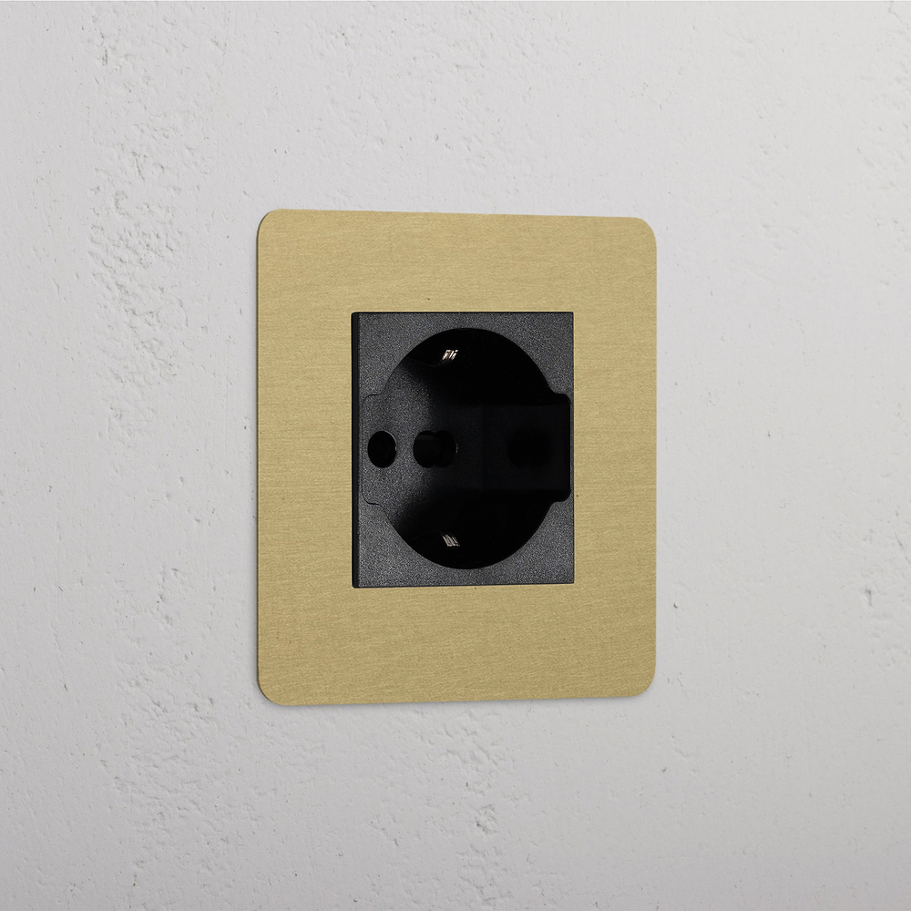 Kew Single Schuko/Bipasso Socket - Antique Brass | Black