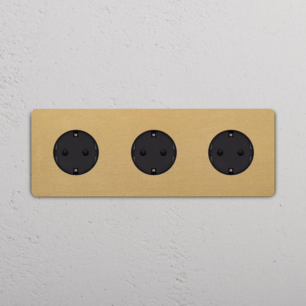 Grove Triple 3x Schuko Type F Socket - Antique Brass | Black