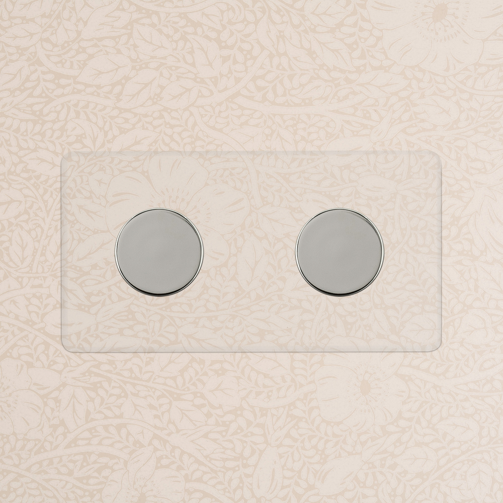 Kew Double 2x Multiway Dimmer Switch - Clear Polished Nickel