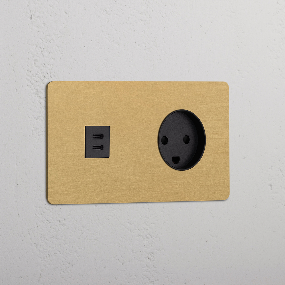 Kew Presa USB-C 30W & Danese Tipo K Doppia - Ottone antico | Nero