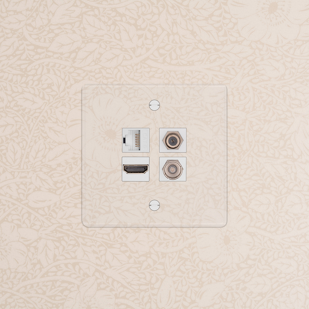 Single TV & Satellite & HDMI & CAT6 Socket - Clear | White
