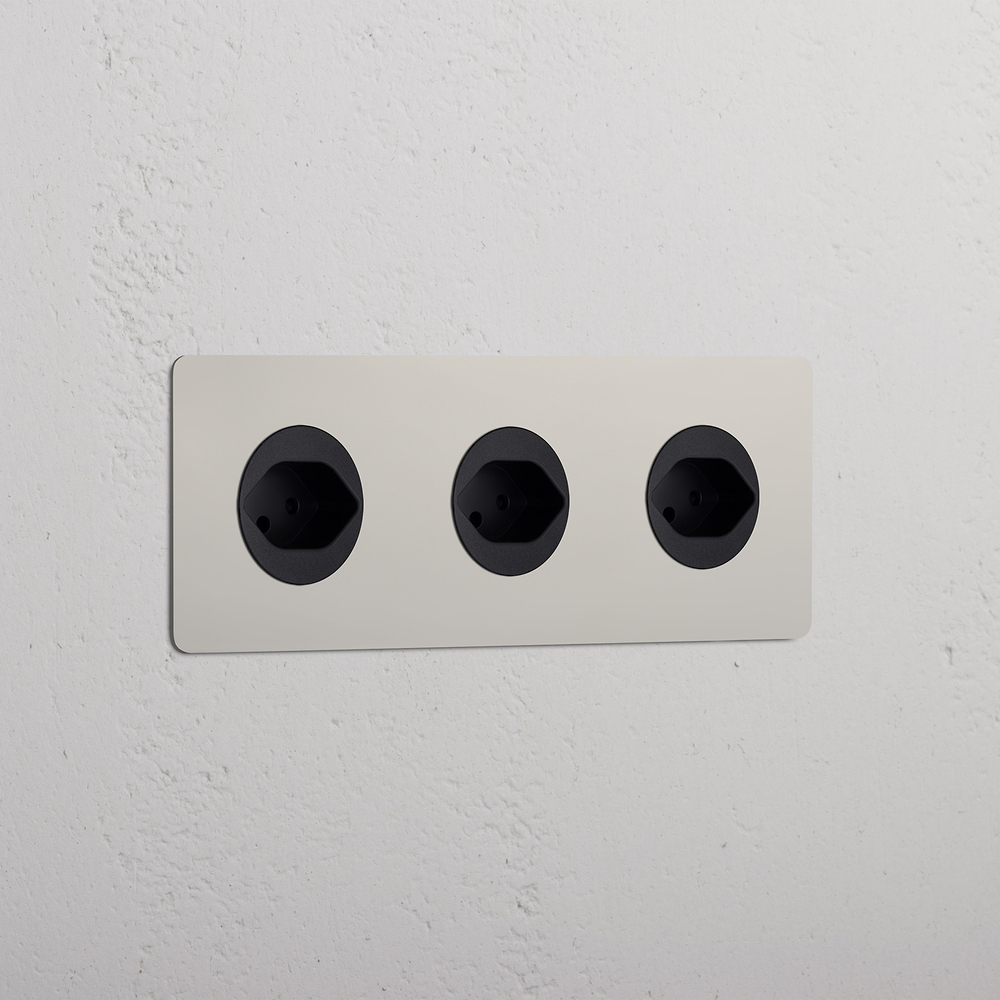Kew Triple 3x Swiss Type J Socket - Polished Nickel | Black