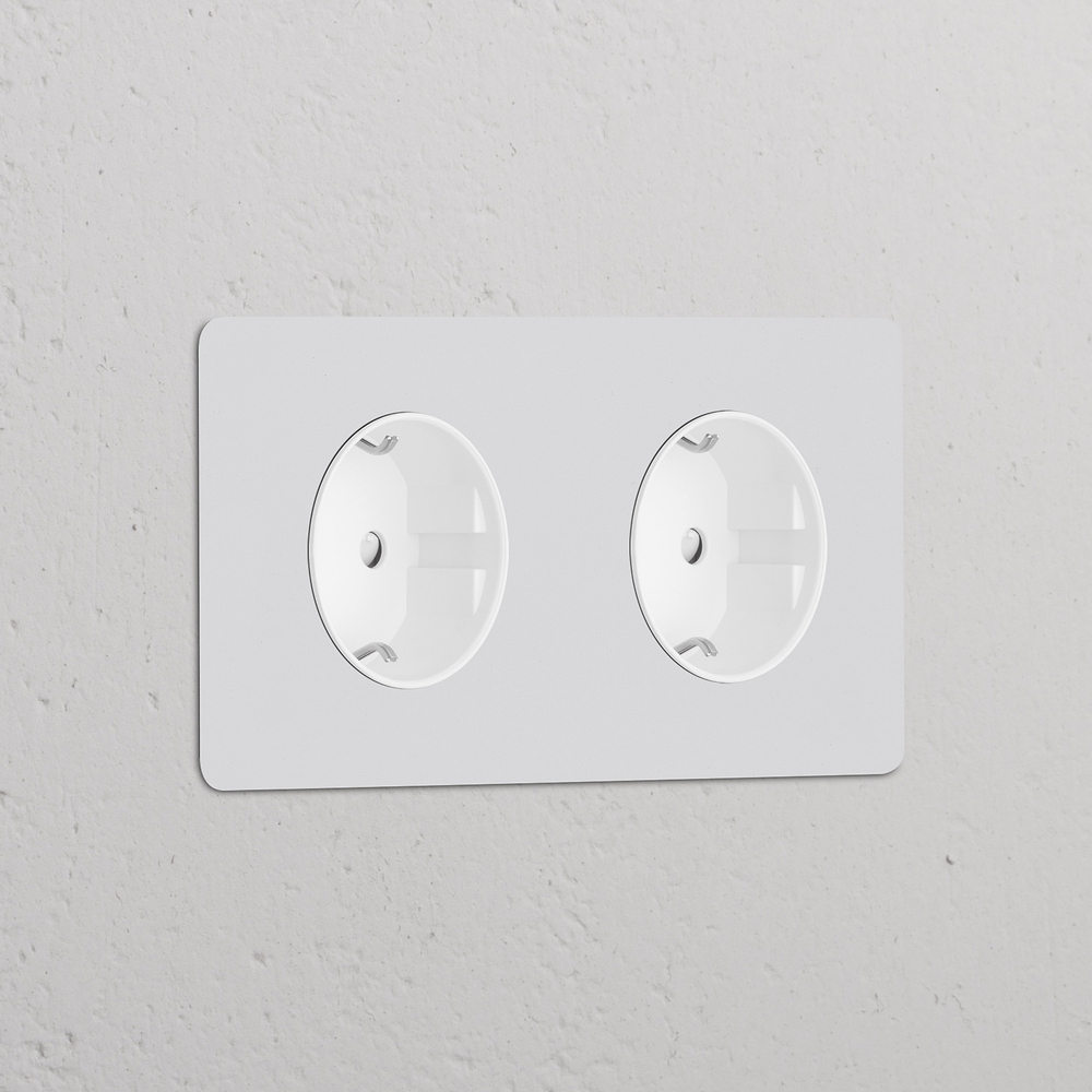Kew Dubbele 2x Schuko type F stopcontact – Beschilderbaar | Wit