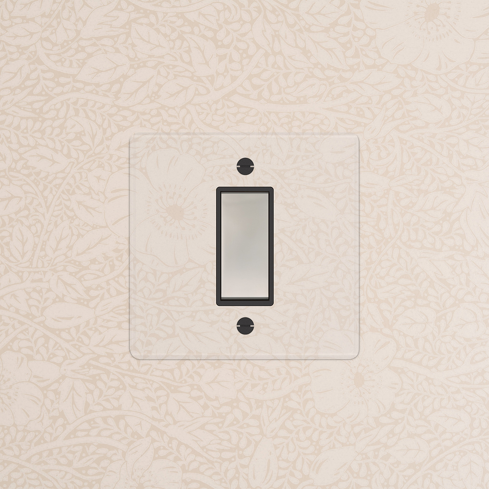 1G Centre Retractive Rocker Switch - Clear Polished Nickel | Black
