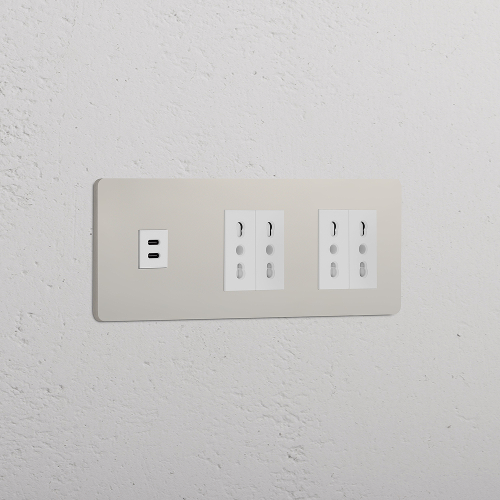 Grove Tomada USB-C 30 W & Bipasso de quatro vias tripla - Níquel Polido | Branco