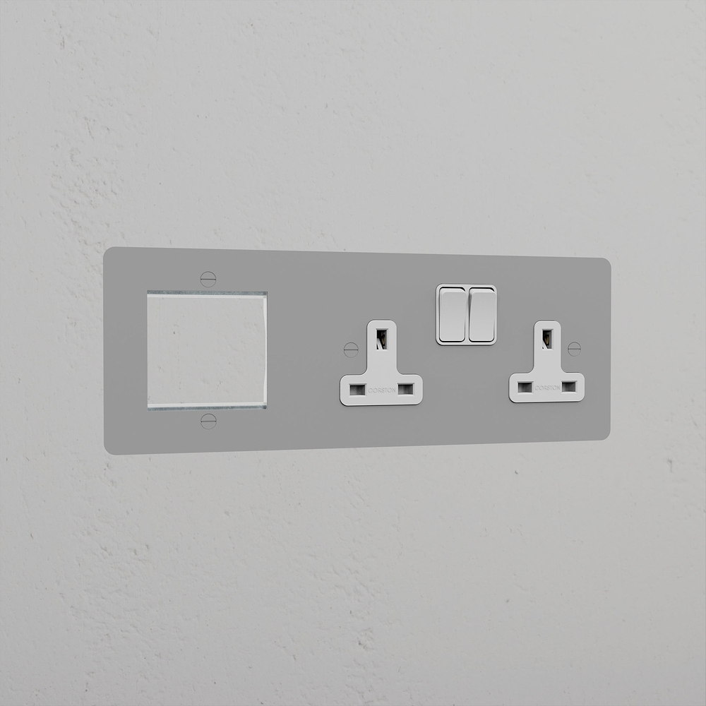 50mm Module & Double Socket Plate - Paintable | White