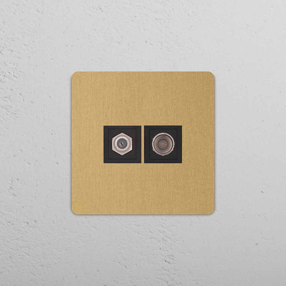 Grove Single Satellite & TV Socket - Antique Brass | Black