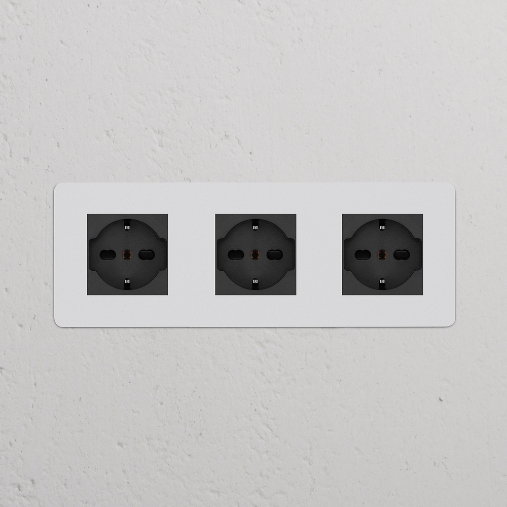 Kew Triple 3x Schuko/Bipasso Socket - Paintable | Black