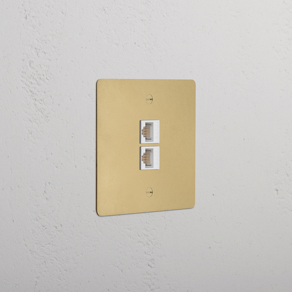 Single 2x CAT6 - Antique Brass | White