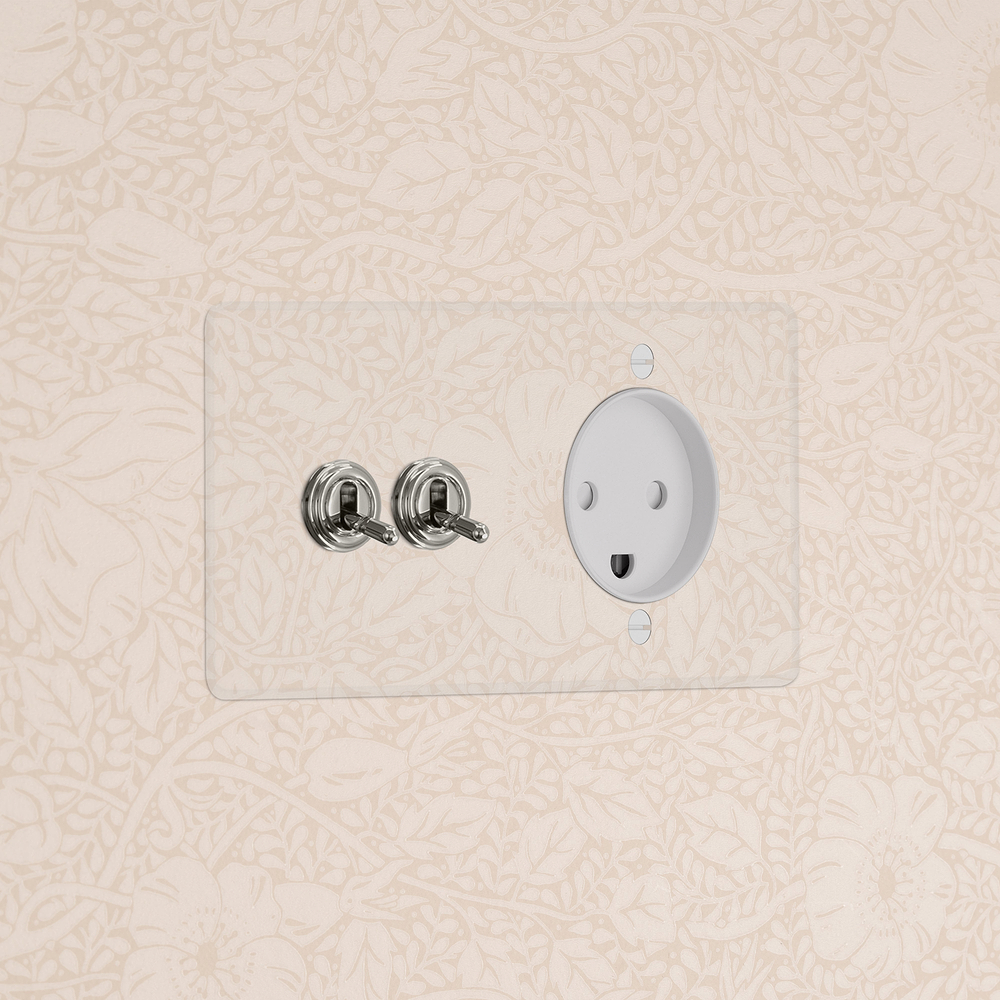 Kew Double 2x Toggle & Danish Type K Socket - Clear Polished Nickel | White