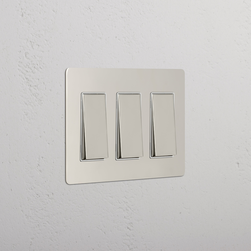 Kew 3G Rocker Switch - Polished Nickel White