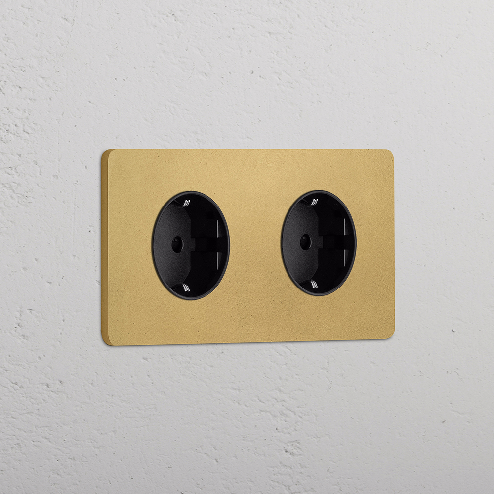 Grove Double 2x Schuko Type F Socket - Antique Brass | Black