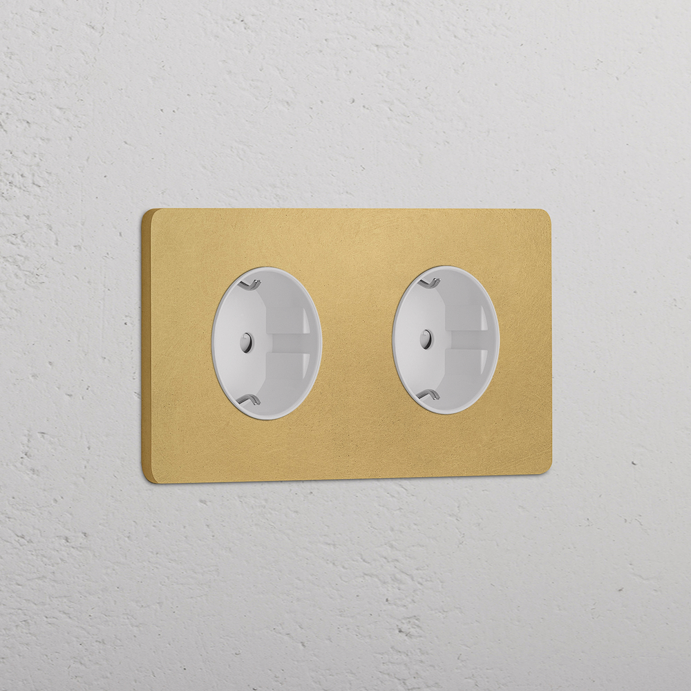 Grove Double 2x Schuko Type F Socket - Antique Brass | White