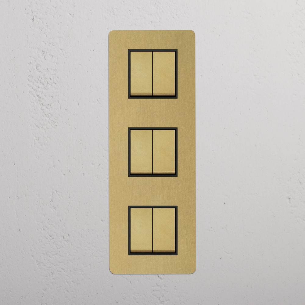 Kew Triple 6x Vertical Rocker Switch - Antique Brass | Black