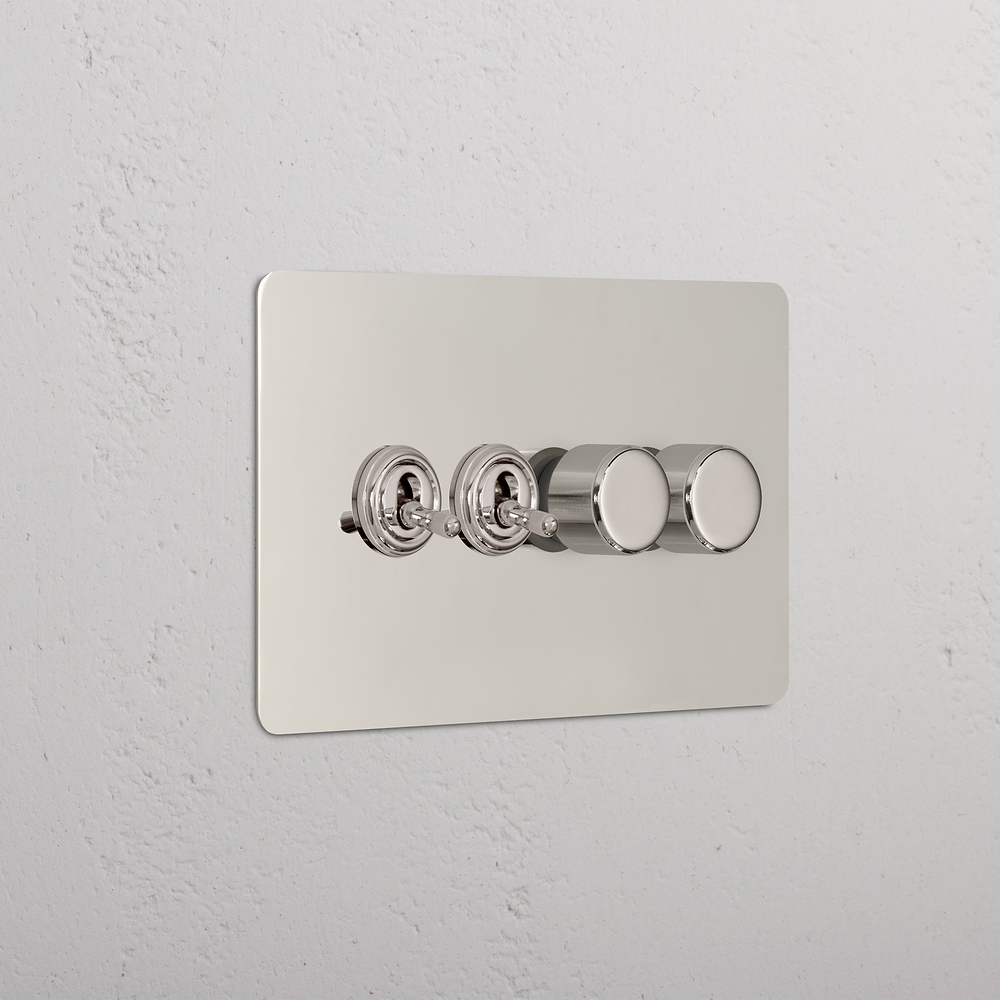 4G 2x Toggle Switch & 2x Dimmer Switch - Polished Nickel