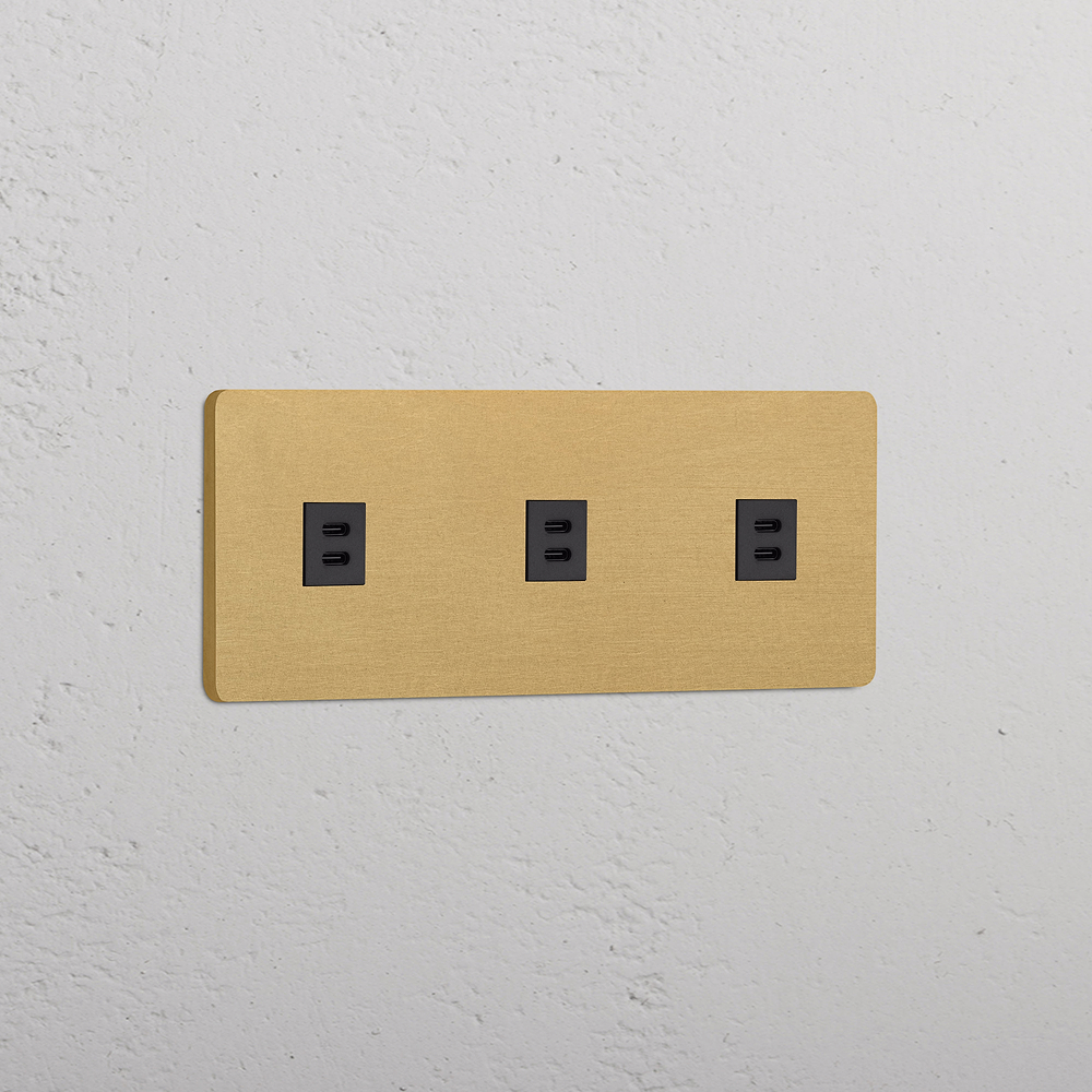 Grove Triple 3x USB-C 30W Socket - Antique Brass | Black