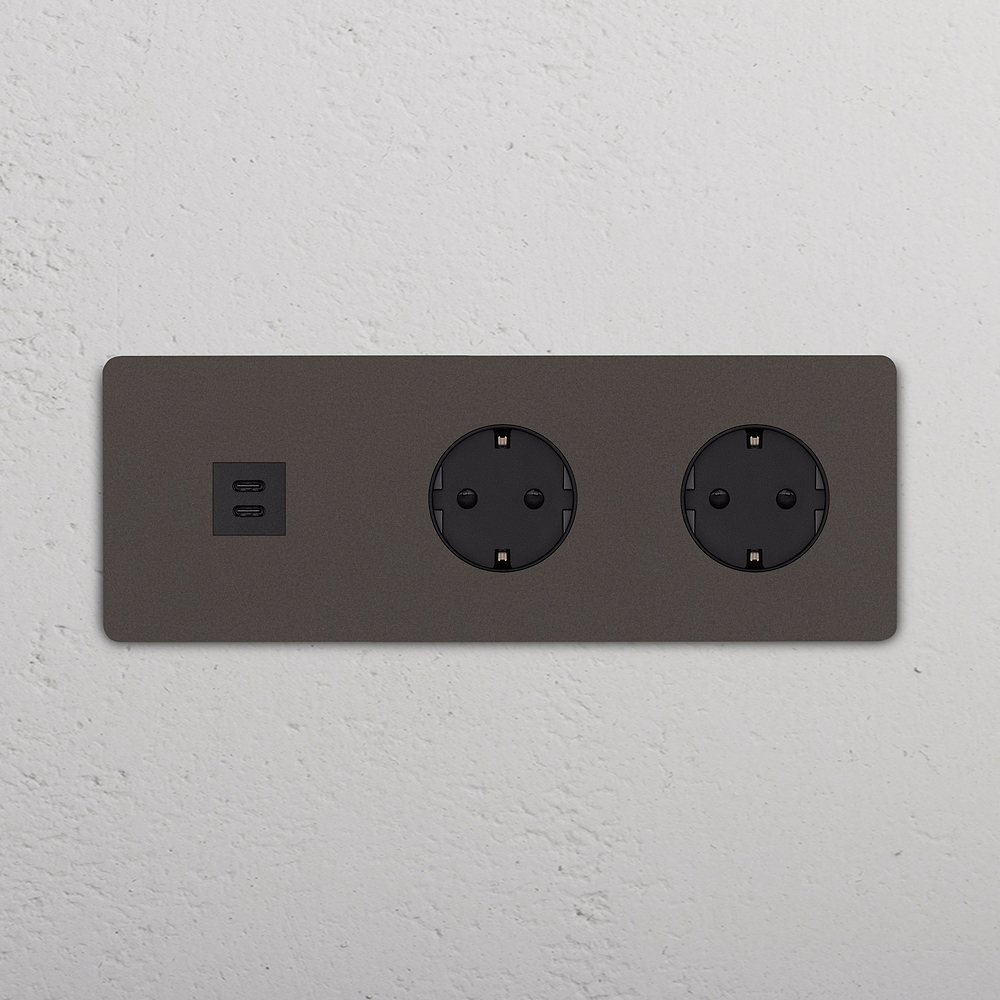 Grove Presa USB-C 30W & Schuko Tipo F 2x Tripla - Bronzo | Nero