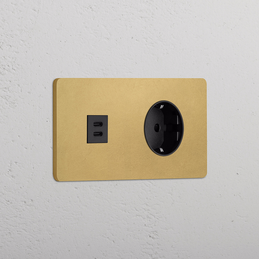 Grove Double USB-C 30W & Schuko Type F Socket - Antique Brass | Black