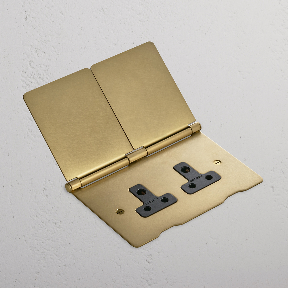 Double 2x 5A Light Floor Socket - Antique Brass | Black