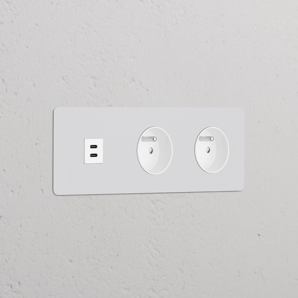 Kew Triple USB-C 30W & 2x French/Belgian Type E Socket - Paintable | White