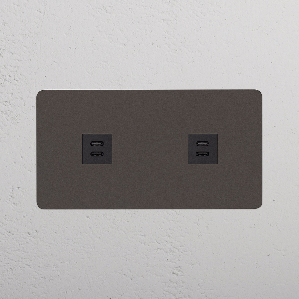 Kew USB-C-Anschluss (30 W) 2x in Zweifachrahmen – Bronze | Schwarz