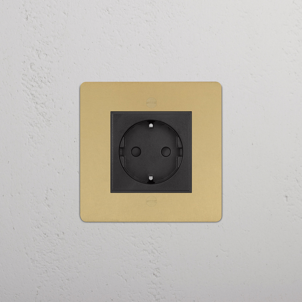 Single Schuko Socket - Antique Brass | Black