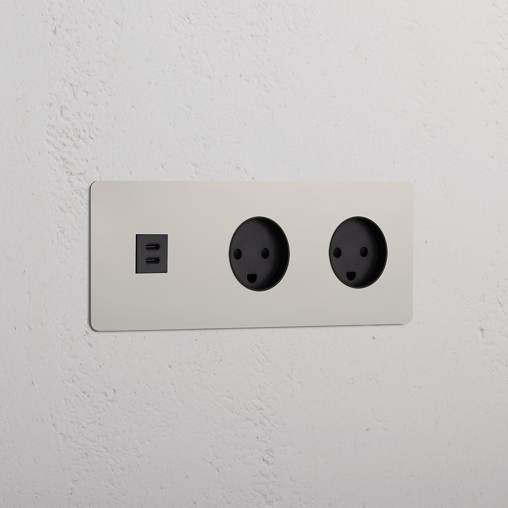 Kew Triple USB-C 30W & 2x Danish Type K Socket - Polished Nickel | Black